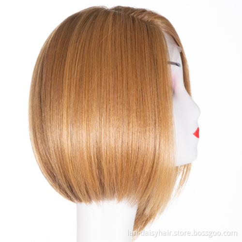 Lace Frontal Bob Cosplay Wigs Straight Short Synthetic Wigs for Black Women Gold Color Side Part Shoulder Length